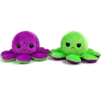 Kawaii Octopus plushie 2 kleuren - Purple / Green - happy & grumpy